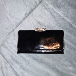 Ted Baker Shiny Black Wallet with Gold Bow Kiss Lock